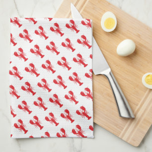 Red Lobster Pattern Coastal Beach Ocean Fun Tea Towel