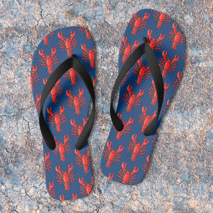 Red Lobster Pattern Dark Blue Fun Seafood Cookout Thongs