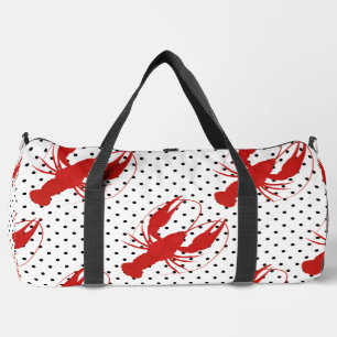 red lobster polka dots white duffle bag
