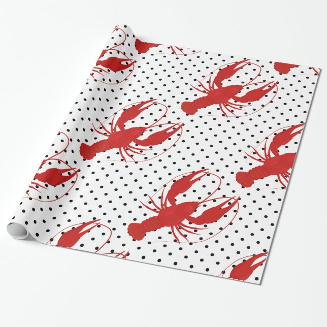 red lobster polka dots white wrapping paper (Unrolled)