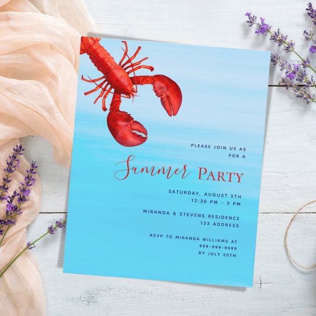 Red lobster sea budget Summer Party invitation (Creator Uploaded)