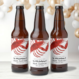 Red Lobster Themed Birthday Party Celebration Beer Bottle Label