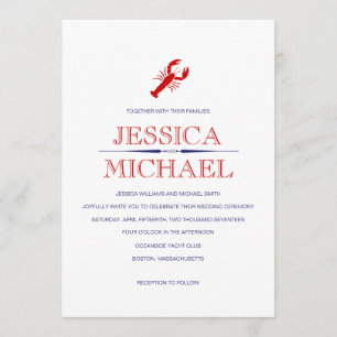 Red Lobster Wedding Navy Blue Nautical Theme Invitation