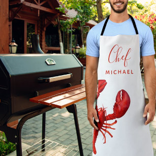 Red lobster white monogram name chef cook apron