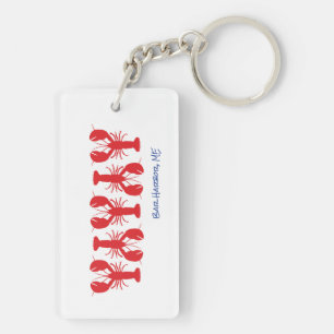 Red Lobsters Blue Custom Location White Preppy Key Ring