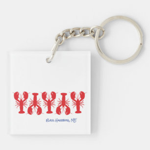 Red Lobsters Blue Custom Text White Preppy Key Ring