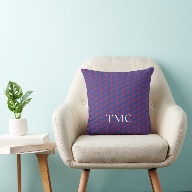 Red Lobsters Blue Preppy Monogram INITIALS Coastal Cushion (Chair)