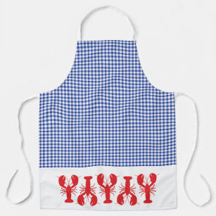 Red Lobsters Blue White Gingham Coastal Cook Grill Apron