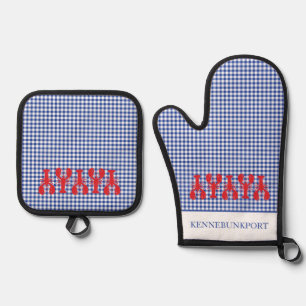 Red Lobsters Coastal Town NAME Check Maine Fun Oven Mitt & Pot Holder Set