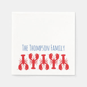 Red Lobsters Family NAME Coastal Beach Ocean Fun  Napkin