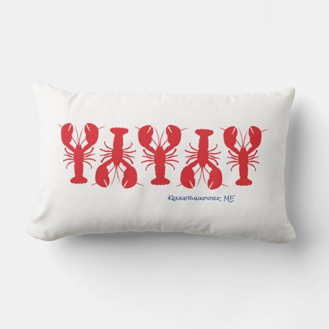 Red Lobsters White Blue Custom Location Lumbar Cushion (Front)