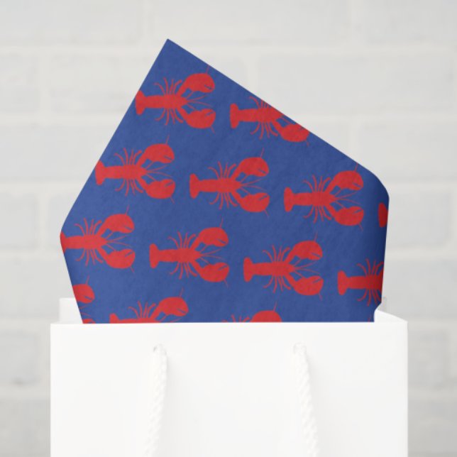 Red Lobsters White Blue Gift Wrap Preppy Designer Tissue Paper (Gift Bag)