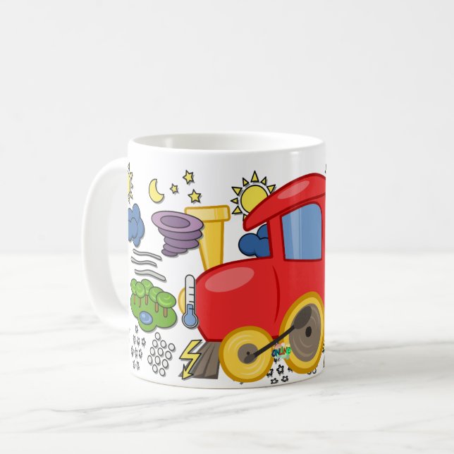  Red Locomotive Weather Symbols Kid's Design Coffee Mug (Front Left)