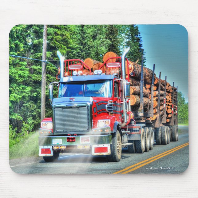Red Logging Truck Highway Driving Art III Mouse Pad (Front)
