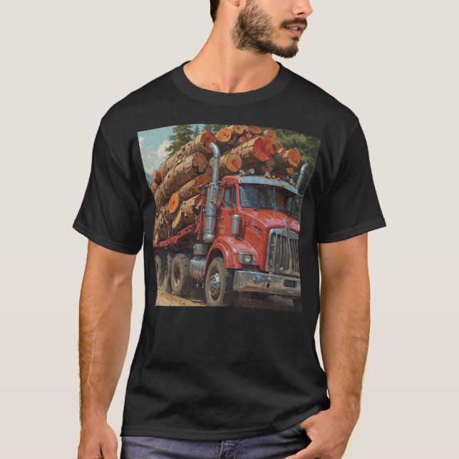 Red Logging Truck in the Mountains T-Shirt (Front)
