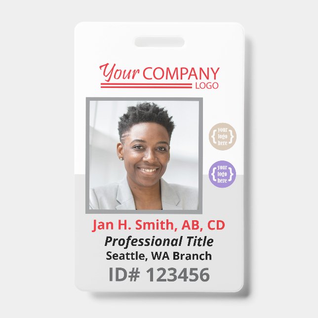 Red Logo Employee Photo ID Entry Card, Bar Code Badge (Front)