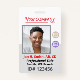 Red Logo Employee Photo ID Entry Card, Bar Code ID Badge