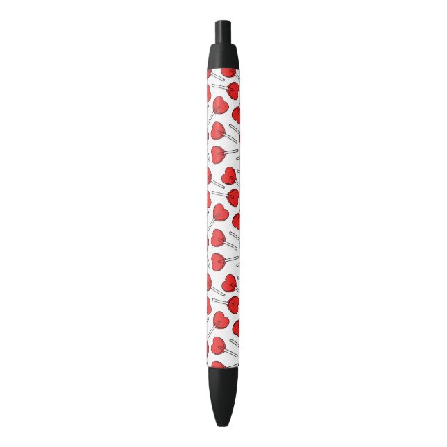 Red Lollipops, Heart Lollipops, Lollipop Pattern Black Ink Pen (Front Vertical)
