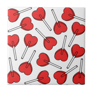 Red Lollipops, Heart Lollipops, Lollipop Pattern Ceramic Tile