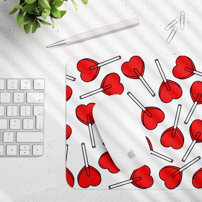 Red Lollipops, Heart Lollipops, Lollipop Pattern Mouse Pad (Creator Uploaded)
