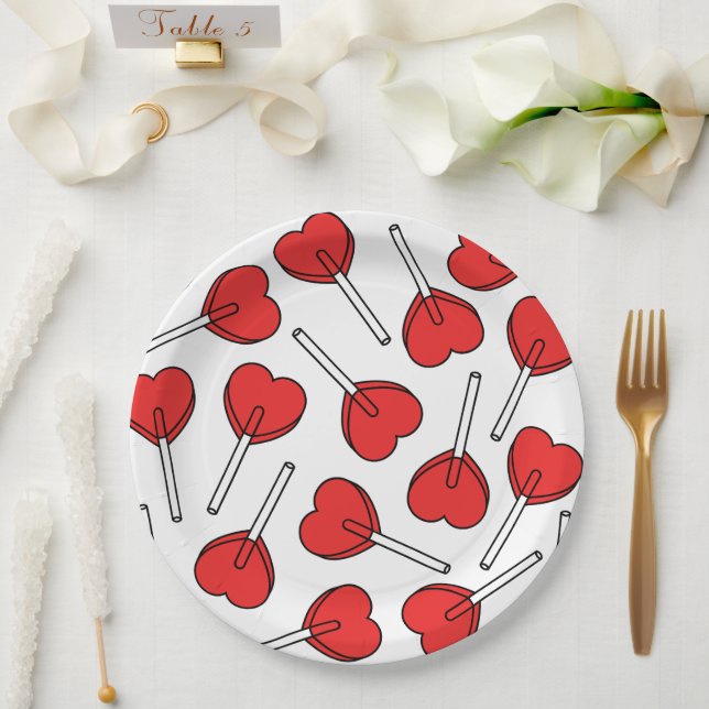 Red Lollipops, Heart Lollipops, Lollipop Pattern Paper Plate (Wedding)