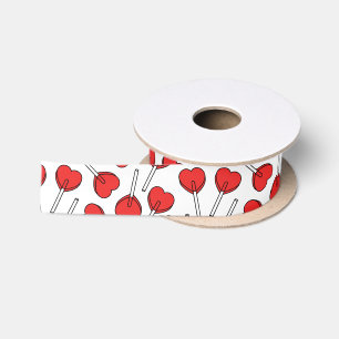 Red Lollipops, Heart Lollipops, Lollipop Pattern Satin Ribbon
