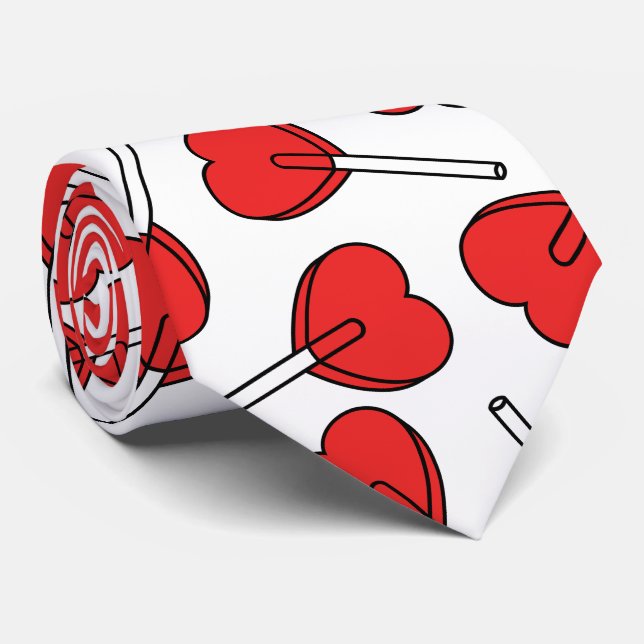 Red Lollipops, Heart Lollipops, Lollipop Pattern Tie (Rolled)