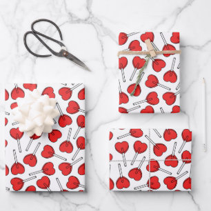 Red Lollipops, Heart Lollipops, Lollipop Pattern Wrapping Paper Sheet