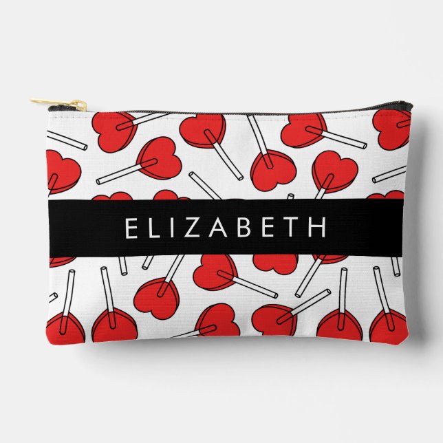 Red Lollipops, Heart Lollipops, Lolly, Your Name Accessory Pouch (Front)