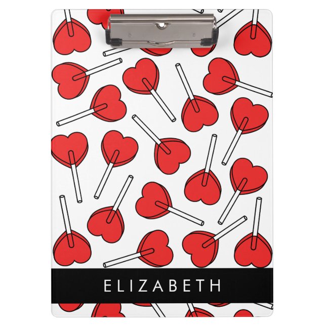 Red Lollipops, Heart Lollipops, Lolly, Your Name Clipboard (Front)
