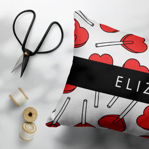 Red Lollipops, Heart Lollipops, Lolly, Your Name Decorative Cushion