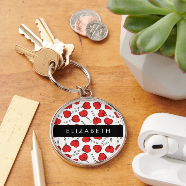 Red Lollipops, Heart Lollipops, Lolly, Your Name Key Ring (Desk)