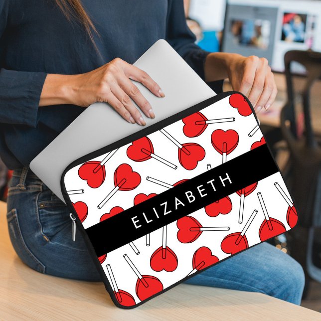 Red Lollipops, Heart Lollipops, Lolly, Your Name Laptop Sleeve (Creator Uploaded)