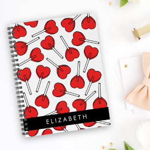 Red Lollipops, Heart Lollipops, Lolly, Your Name Notebook