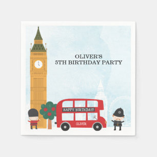 Red London Bus & Clock Tower Kids Birthday Party Napkin