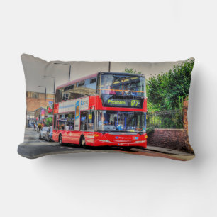 Red London Bus Street Scene Artwork III Lumbar Cushion