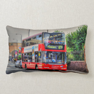 Red London Bus Street Scene Photo Artwork III Lumbar Cushion