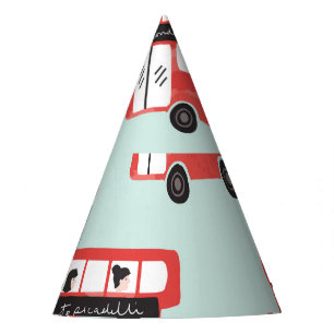 Red London Bus Vintage Pattern Party Hat