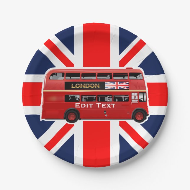 Red London Double Decker Bus Paper Plate (Front)