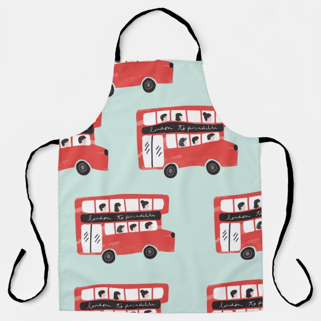 Red London Double Decker Bus Seamless Pattern vint Apron (Front)