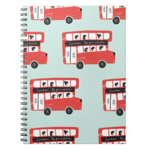 Red London Double Decker Bus Seamless Pattern vint Notebook