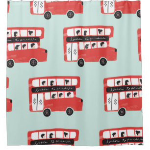 Red London Double Decker Bus Seamless Pattern vint Shower Curtain
