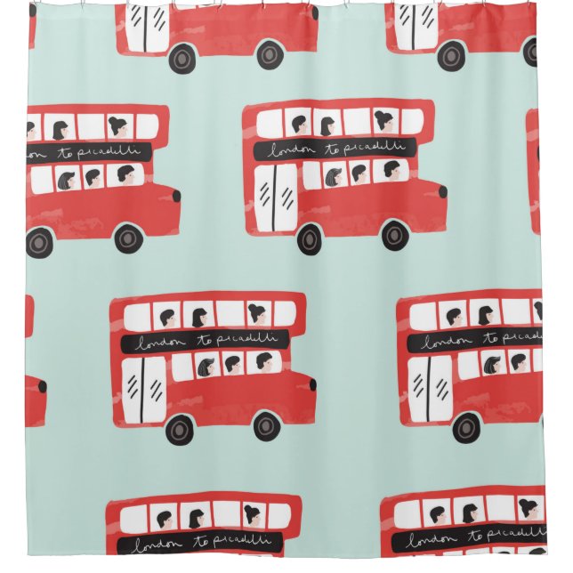 Red London Double Decker Bus Seamless Pattern vint Shower Curtain (Front)