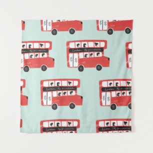 Red London Double Decker Bus Seamless Pattern vint Tapestry