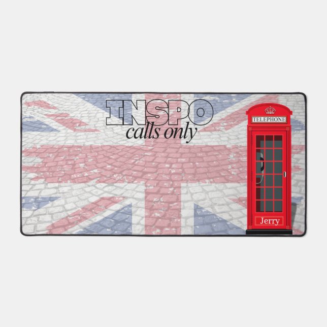 Red London Phone Booth Inspo Calls Desk Mat (Front)