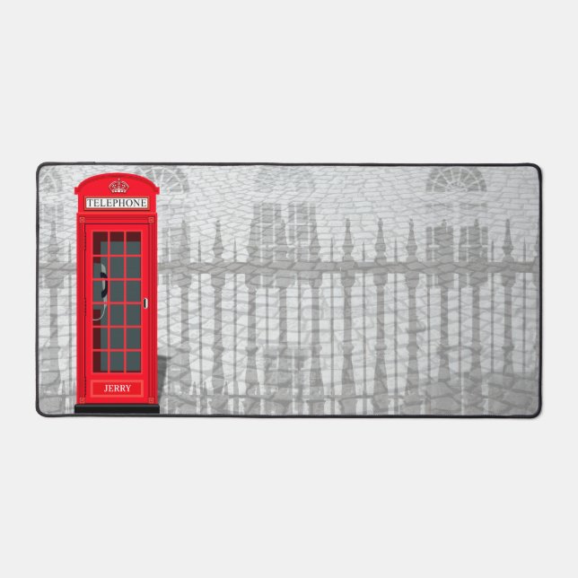 Red London Phone Booth with Name Desk Mat (Front)