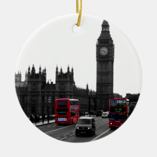 red London Tour bus and Big Ben Ceramic Ornament