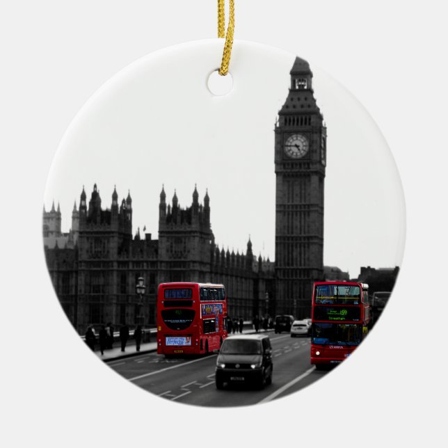 red London Tour bus and Big Ben Ceramic Ornament (Front)
