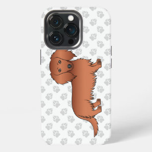 Red Long Hair Dachshund Cute Cartoon Dog & Paws iPhone 13 Pro Case