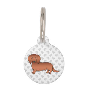 Red Long Hair Dachshund Cute Cartoon Dog Pet Tag
